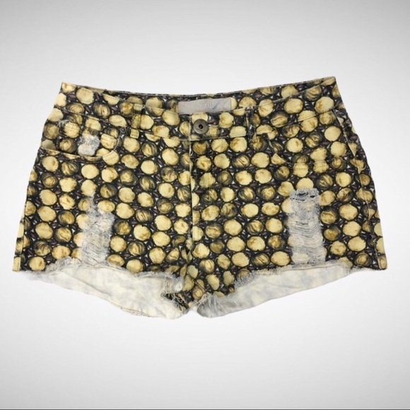 Animale Pants - Animale Denim Cut Off Shorts Distressed Yellow Circle Lemon Pattern Size 42